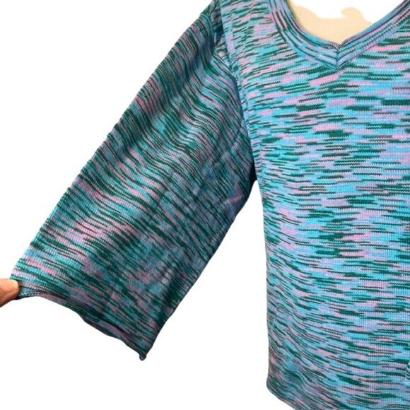 Jason Wu V-Neck Sweater Space Dye Teal Green Pink Size Large - Picture 2 of 10